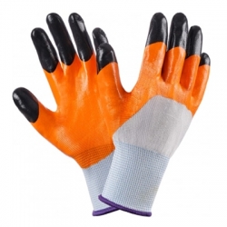 Перчатки нейлоновые оранжевые с черными пальцами (12пар/уп)