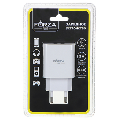 Зарядное устройство FORZA 220В, 2 USB, 2А 916-218